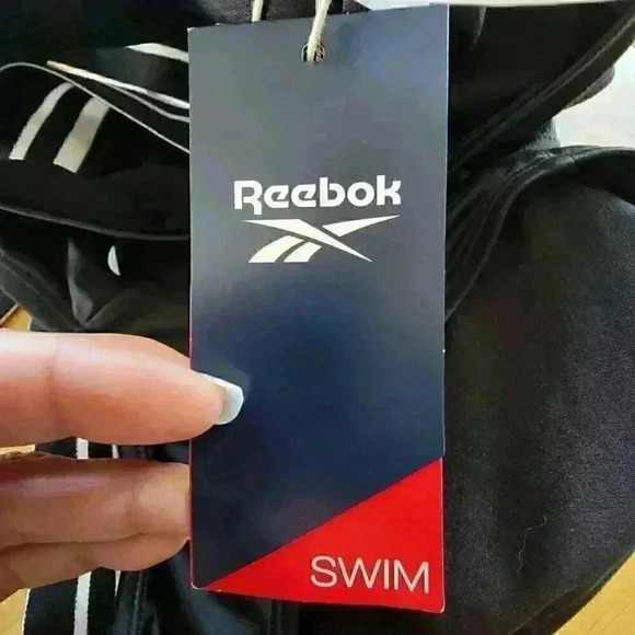 Reebok Women's Striped-Trim Swim Racerback Bikini Swim Top Black Size Large NWT - Picture 7 of 10